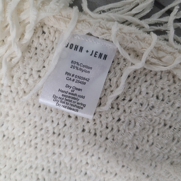 LARGE John and Jenn Fringed Cream Beige Knit Open Cardigan - Size small - Picture 5 of 6